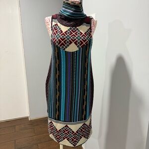 Vintage Y2K Funky People Knit Shift Dress Blue Geometric Southwest Striped S‎